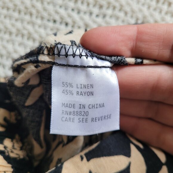 Rachel Zoe Linen Blend Wide Leg Pull On Pants w/ Side Pockets, Tropical Medi - Picture 4 of 6